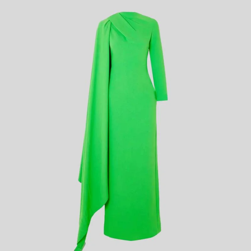 Crepe Long Sleeve Shawl Elegant Floor-length Dress