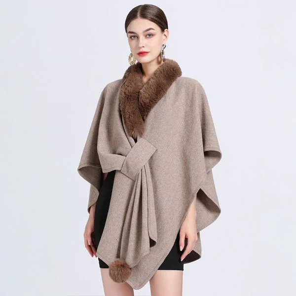 European style Winter Coat Shawl Big fur collar thick wool