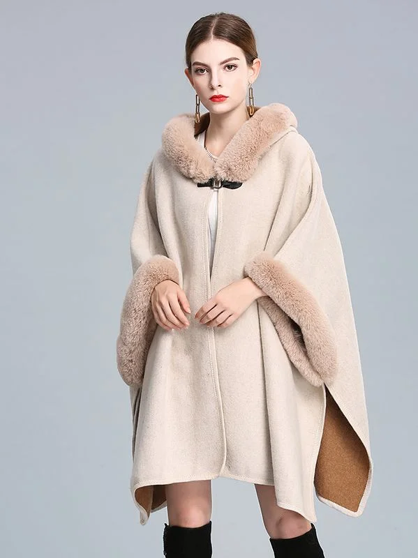 European style Winter Fashion Long wool coat Shawl thick fur collar