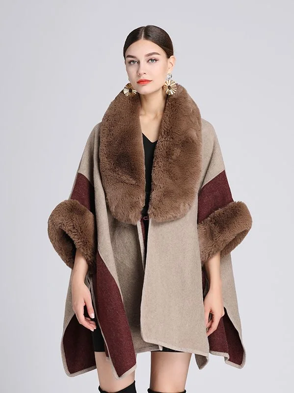 European style Winter imitation Rabbit hair collar Shawl Loose coat