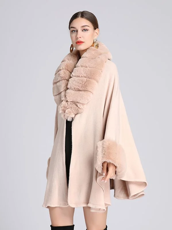 European style Winter imitation Rabbit hair collar Solid color Shawl Loose coat