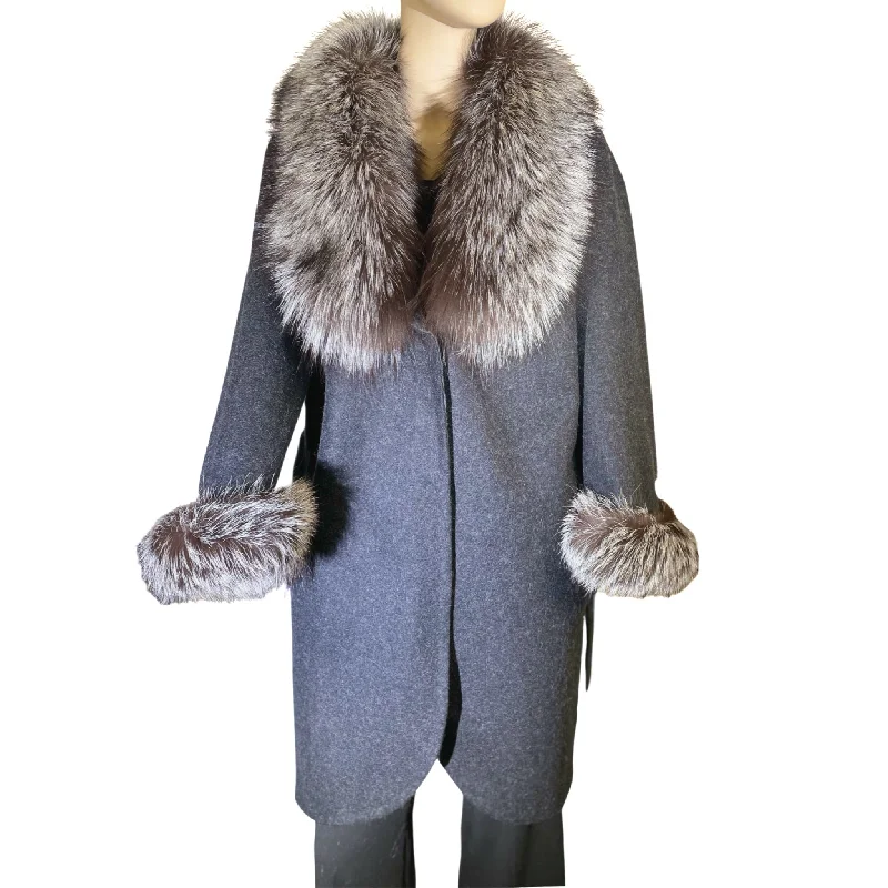 CHARCOAL GREY ALPACA MATERIAL FUR TRIM COAT