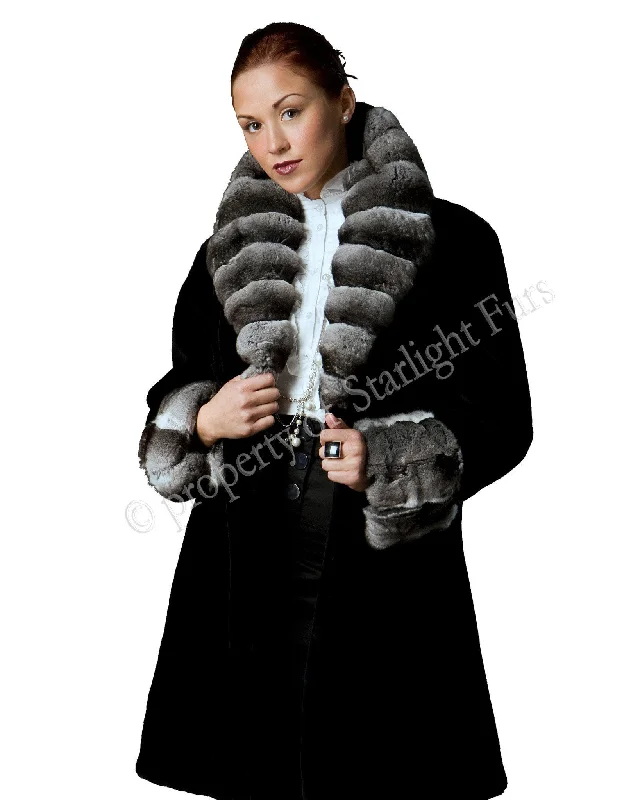 29 | Black Sheared Beaver Coat with Chinchilla Trim