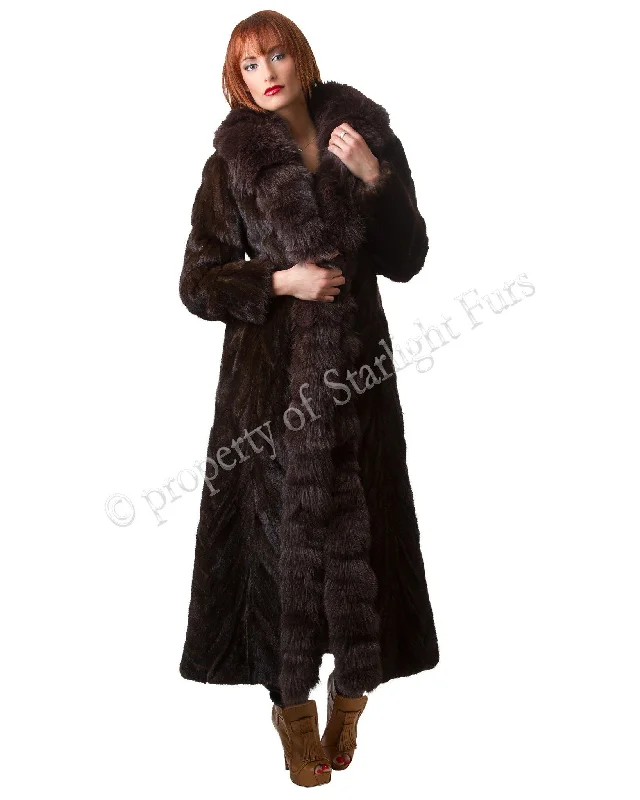 55 | Mink Sections Fur Coat with Tuxedo Fox Fur