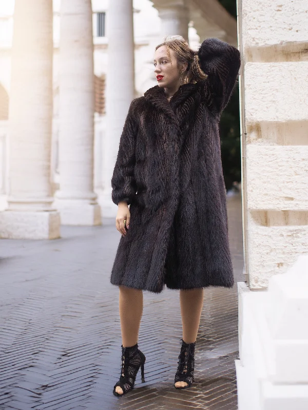 Two Tone Nutria Fur Coat Herringbone Design S