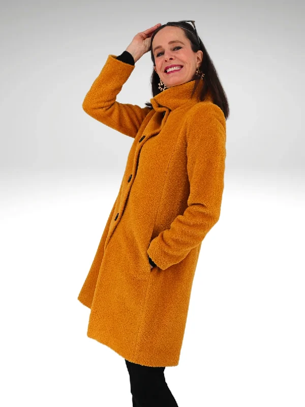 Women's SURI Alpaca Boucle Mid-Length Coat - Saffron