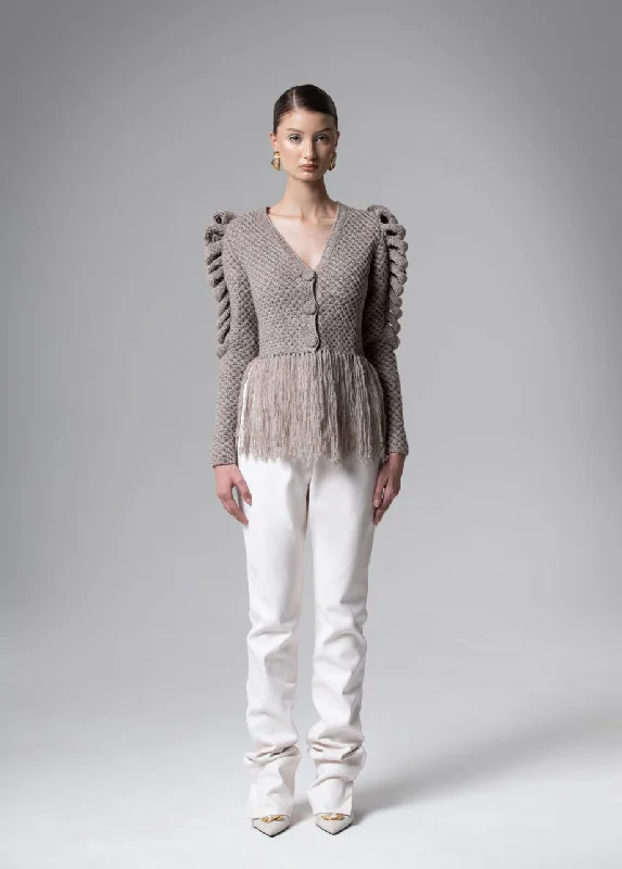 CREAM CARDIGAN WITH FRINGES