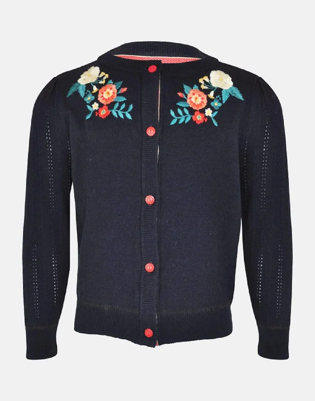 Beatrice: Embroidered navy cardigan