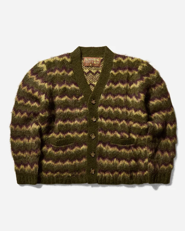 Men's Zig Zag Striped Cardigan Olive