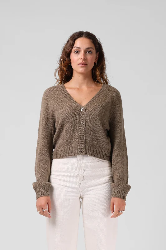 Cropped Cardigan - Olive Marl