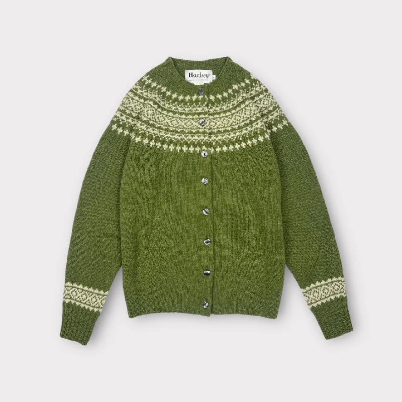 Harley Of Scotland Fair-Isle Cardigan Olive Grove / Cream