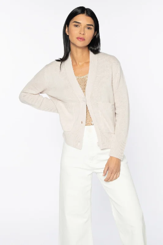 Kinross Pocket Vee Cardigan in Pearl