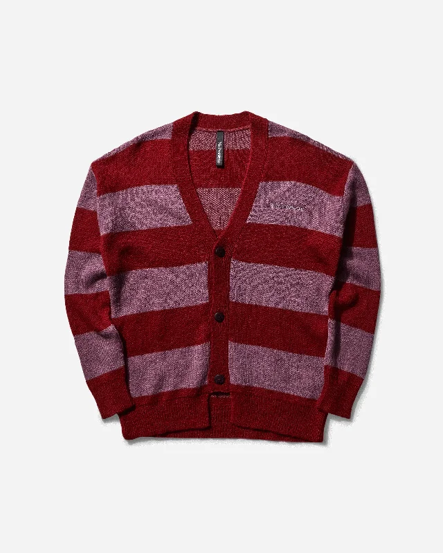 Men's Striped Mohair Oversized Cardigan Burgundy