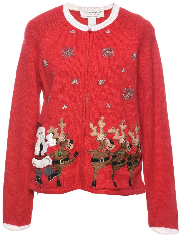 Santa Claus & Reindeer Christmas Cardigan - S